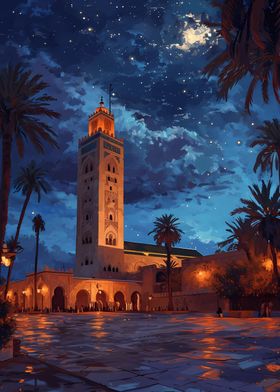 Mosque Under Moonlight