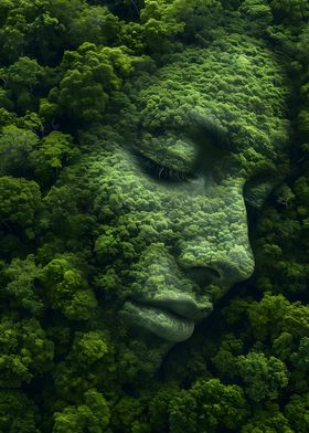 Woman Face In Forest Deco