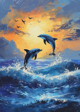 Two Dolphin Jumping