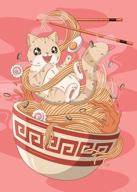 Cute Cat Loves Ramen