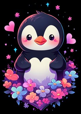 Penguin Floral and Hearts