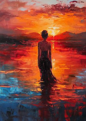 Girl In Water Sunset 