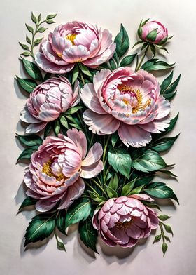 Pink Peony flowers 3d