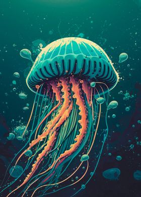 Retro Jellyfish Poster