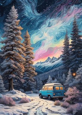 Aurora Borealis Forest Car