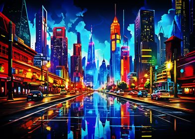 cityscape of radiant color