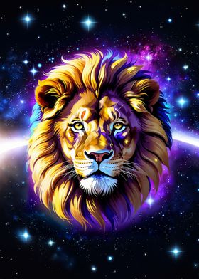 Head of lion in space