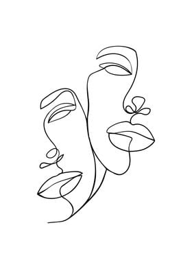 Couples face head line art