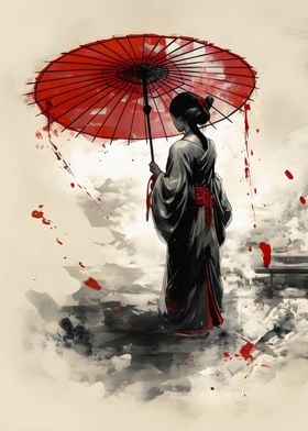 Chines Woman Red Umbrella2