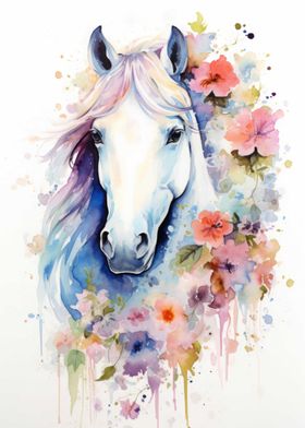 Horse Flower Watercolor