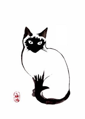 Sumi e ink Cat painting