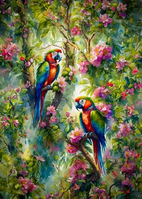 Two Parrots in jungle