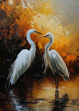 Two Herons in Pond