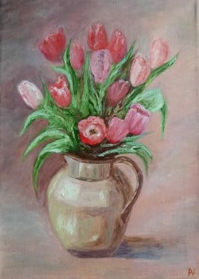 Pink tulips in a vase