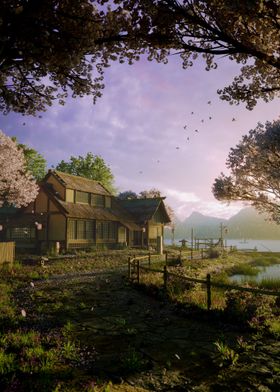 Japanese lake village 