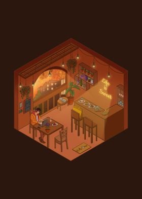 Isometric warm cafe