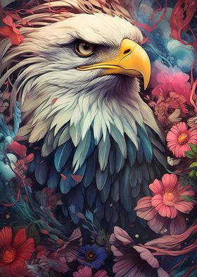 bald eagle among flowers