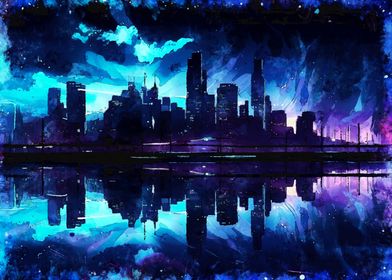 Nighttime Cityscape Art