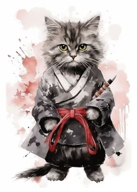 Samurai Cat Watercolor