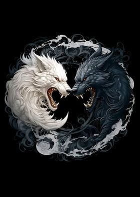 Yin And Yang Two Wolves