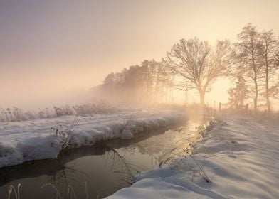 Winter landscape sunrise