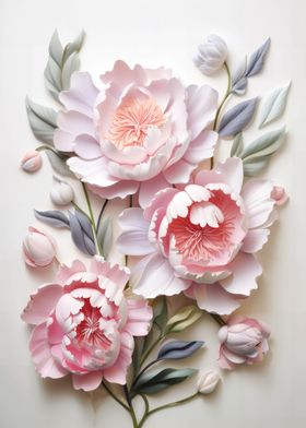 Pink Peony flowers 3d