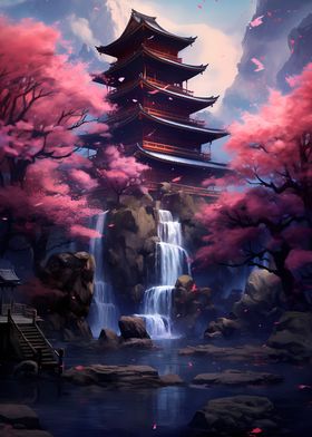 japanese temple and sakura