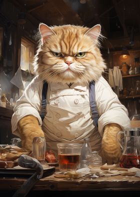 big fat chef cook cat