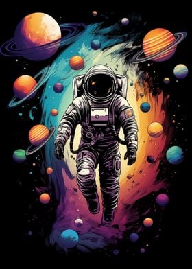 Astronaut Colorful Planets