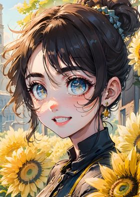  sunflower anime girl