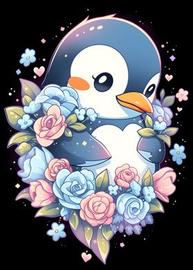 Cute Floral Penguin Lovers