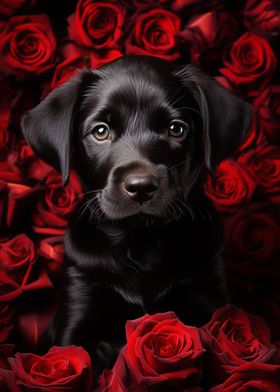 Labrador puppy in roses