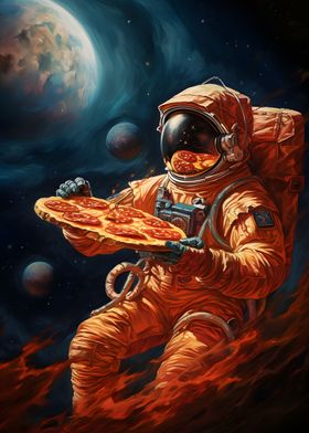Astronaut With Pizza Space
