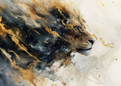 Lion art image gold black