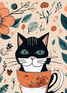 Cat Coffee Flowers 1