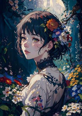 Anime girl flower