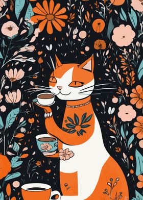 Cat Coffee Flowers 3