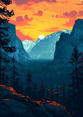 Yosemite Evening Pixel Art