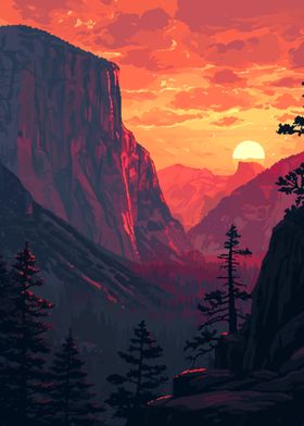 Yosemite Scene Pixel Art