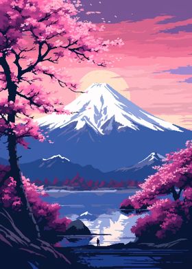 Mt Fuji Japan Pixel Art