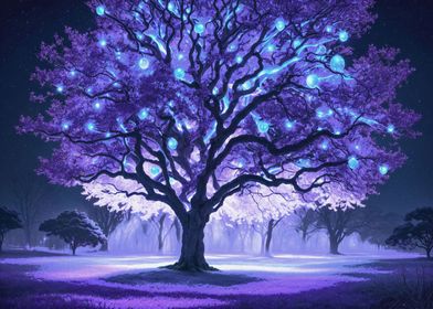 Purple Tree Night Art