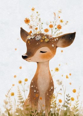 Cute deer with flowers