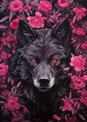 Wolf in pink flowers