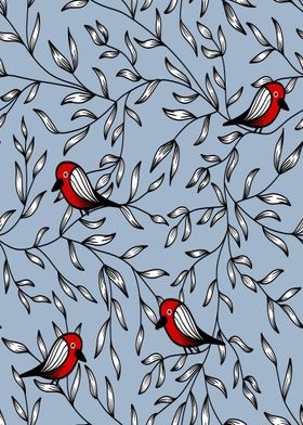 stylized red birds leaves