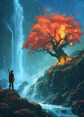 Fire tree and waterfalls