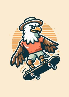 Skateboarding Eagle Mascot