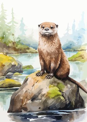 Otter Watercolor Art