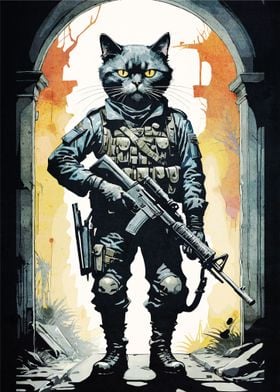 Cat Soldier Comic Warrior