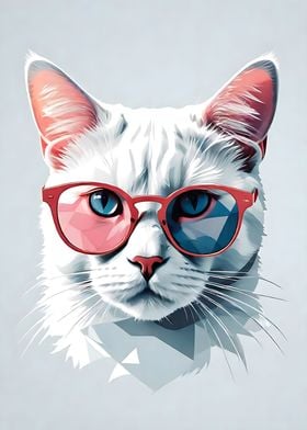 White cat with glasses