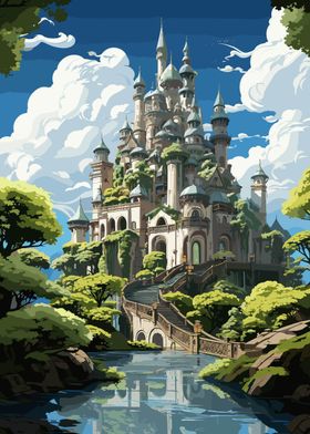 Fantasy Cloud Castle River